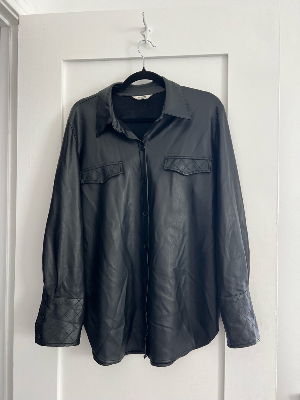 BB Dakota Black Faux Leather Button-Down Shirt